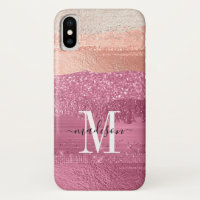 Modern Pink Glitter Sparkle Monogram Script Brush