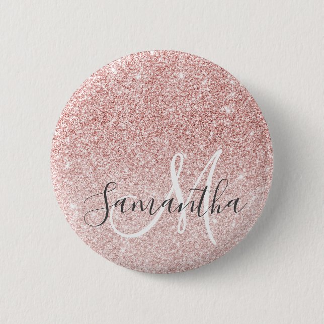 Modern Pink Glitter Sparkles Personalised Name 6 Cm Round Badge (Front)