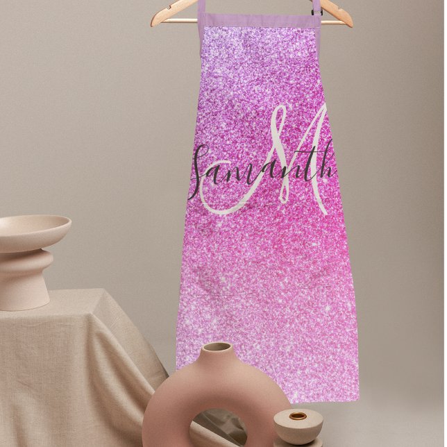 Modern Pink Glitter Sparkles Personalised Name Apron (Creator Uploaded)