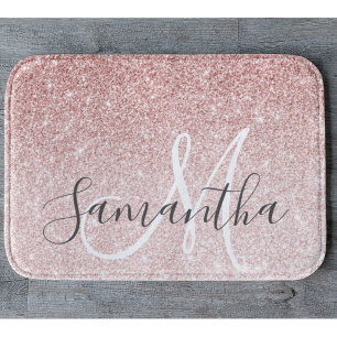 Modern Pink Glitter Sparkles Personalised Name Bath Mat