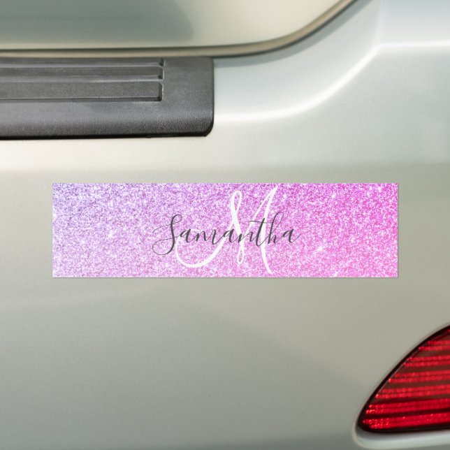 Modern Pink Glitter Sparkles Personalised Name Bumper Sticker (On Car)