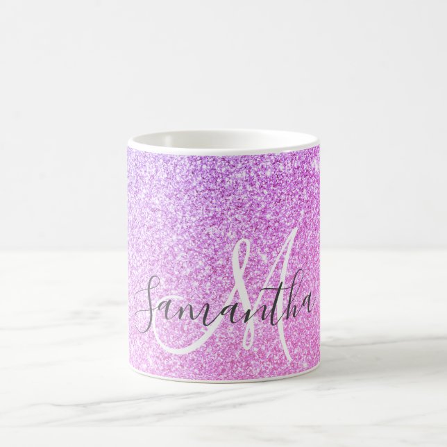Modern Pink Glitter Sparkles Personalised Name Coffee Mug (Center)