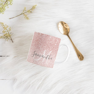 Modern Pink Glitter Sparkles Personalised Name Coffee Mug