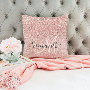 Modern Pink Glitter Sparkles Personalised Name Cushion