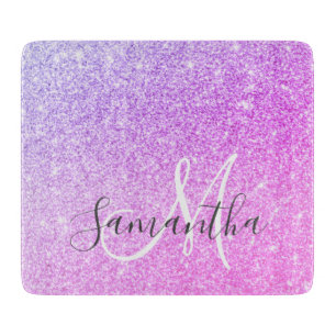 Modern Pink Glitter Sparkles Personalised Name Cutting Board
