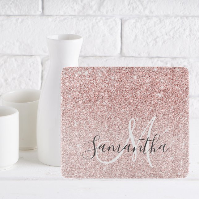 Modern Pink Glitter Sparkles Personalised Name Cutting Board (Creator Uploaded)