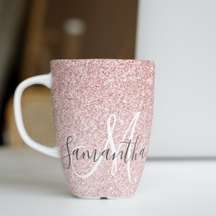 Modern Pink Glitter Sparkles Personalised Name Latte Mug