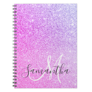 Modern Pink Glitter Sparkles Personalised Name Notebook