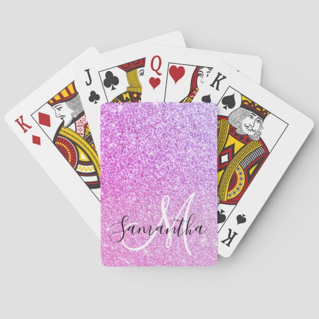 Modern Pink Glitter Sparkles Personalised Name Playing Cards (Back)
