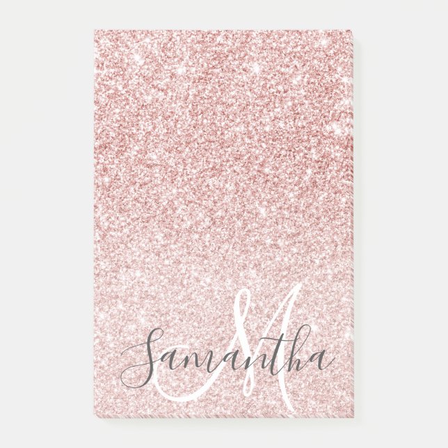 Modern Pink Glitter Sparkles Personalised Name Post-it Notes (Front)