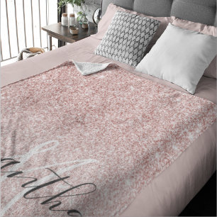 Modern Pink Glitter Sparkles Personalised Name Sherpa Blanket