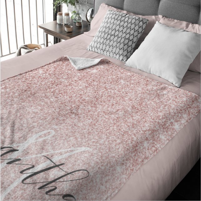 Modern Pink Glitter Sparkles Personalised Name Sherpa Blanket (Creator Uploaded)