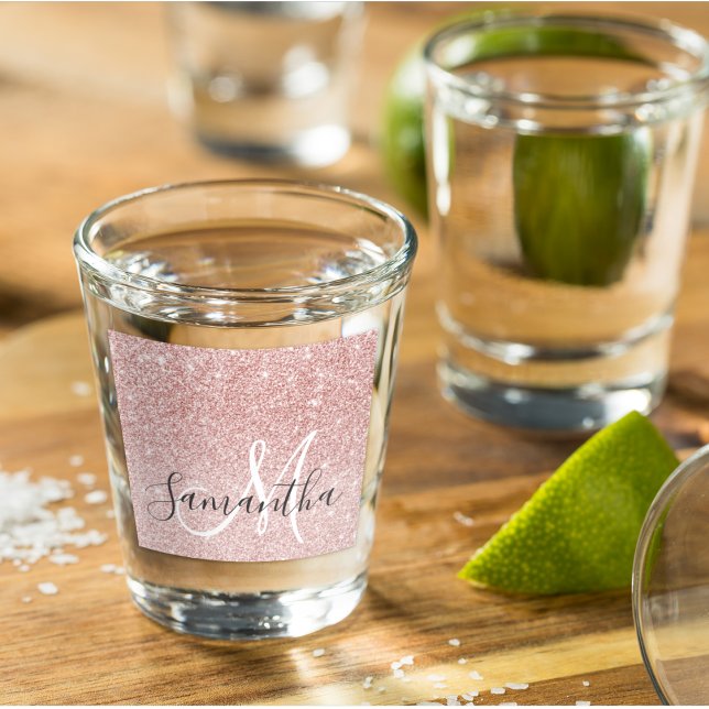 Modern Pink Glitter Sparkles Personalised Name Shot Glass (Creator Uploaded)