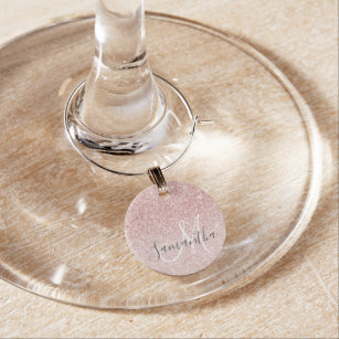 Modern Pink Glitter Sparkles Personalised Name Wine Charm