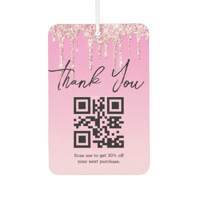 modern pink glitters thank you business qr code car air freshener (Front)