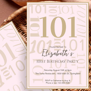 Modern Pink Gold 101st Birthday Invitation