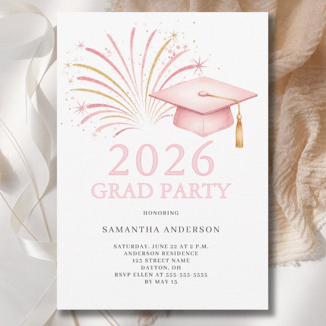 Modern Pink Gold 2026 Grad Party  Invitation (Creator Uploaded)