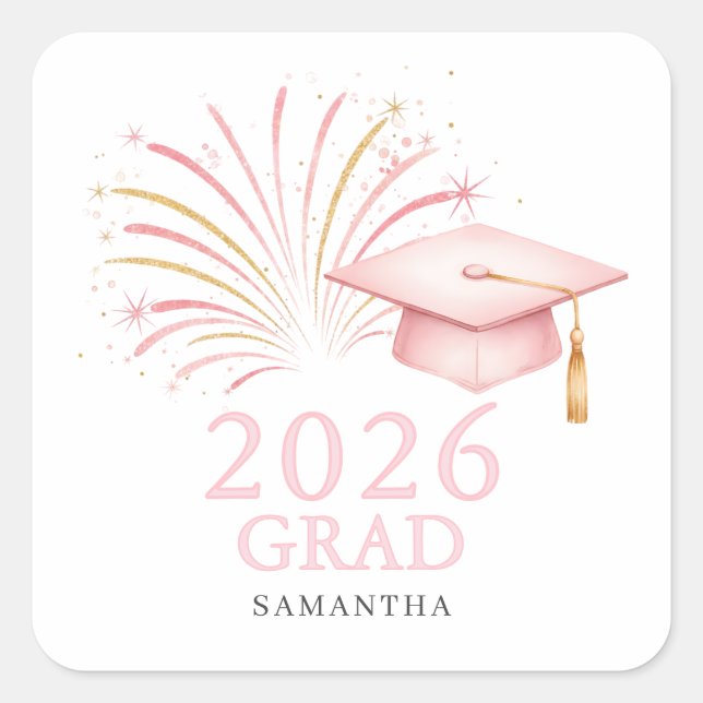 Modern Pink Gold 2026 Grad Square Sticker (Front)
