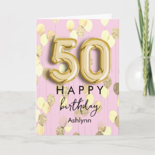 Modern Pink Gold 50th Birthday Card