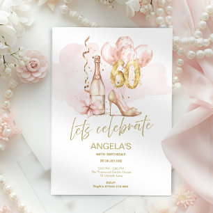 Modern Pink & Gold 60th Birthday Party Invitation 