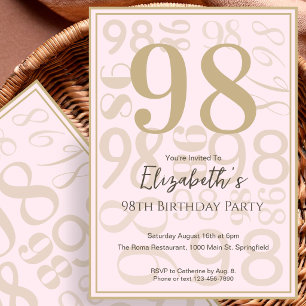 Modern Pink Gold 98th Birthday Invitation For Her