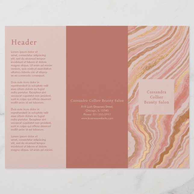 Modern Pink Gold Abstract Elegant Trifold Brochure (Front)