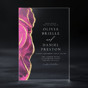 Modern Pink Gold Agate Elegant Wedding Acrylic Invitations