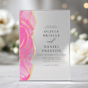 Modern Pink Gold Agate Elegant Wedding Acrylic Invitations