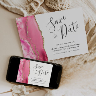 Modern Pink Gold Agate Save the Date Card