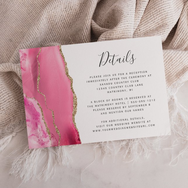 Modern Pink Gold Agate Wedding Details Enclosure Card (Creator Uploaded)