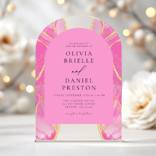 Modern Pink Gold Agate Wedding Elegant Acrylic Invitations