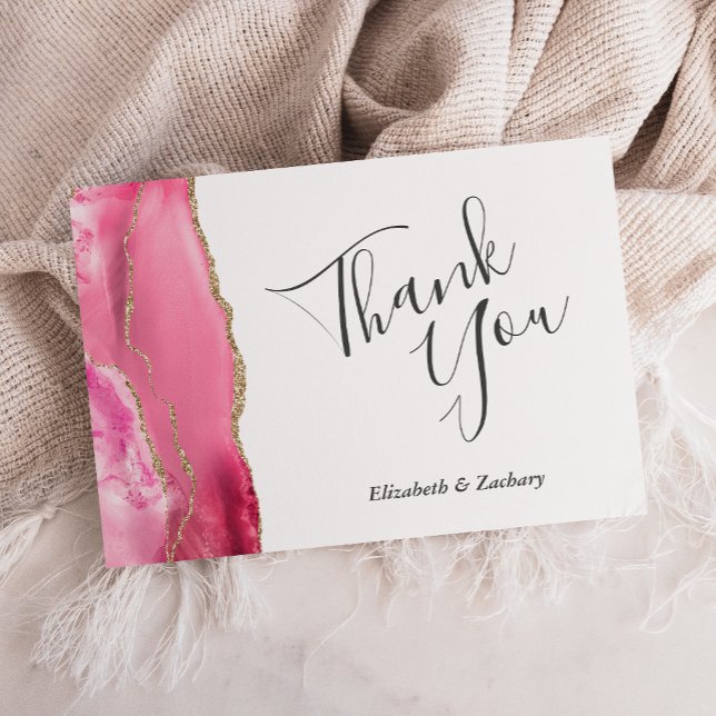 Modern Pink Gold Agate Wedding Flat Thank You Card (Creator Uploaded)