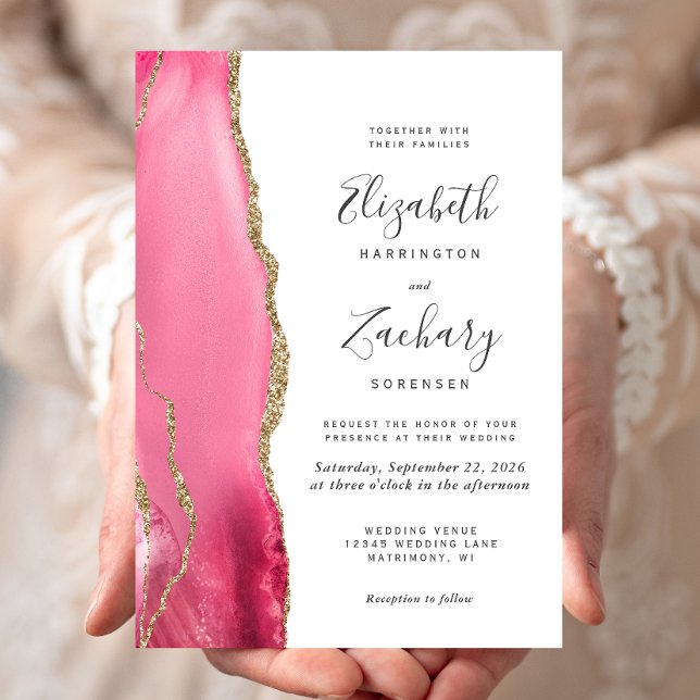 Modern Pink Gold Agate Wedding Invitation (Creator Uploaded)