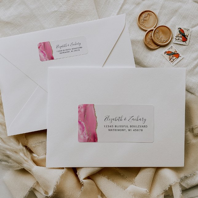 Modern Pink Gold Agate Wedding Return Address Label (Creator Uploaded)