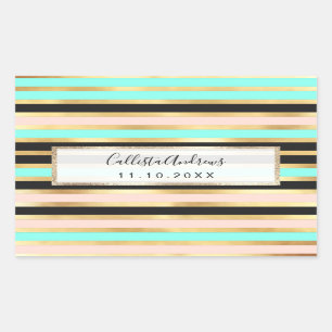 Modern Pink Gold Aqua Teal Stripes Pattern Rectangular Sticker