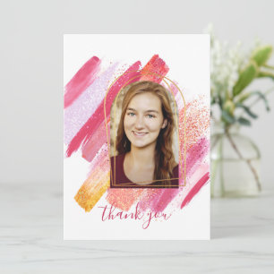 Modern Pink & Gold Arched Graduation Thank You Invitation