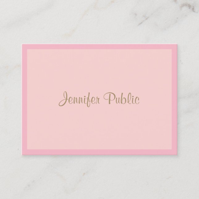 Modern Pink Gold Calligraphy Script Template Business Card (Front)