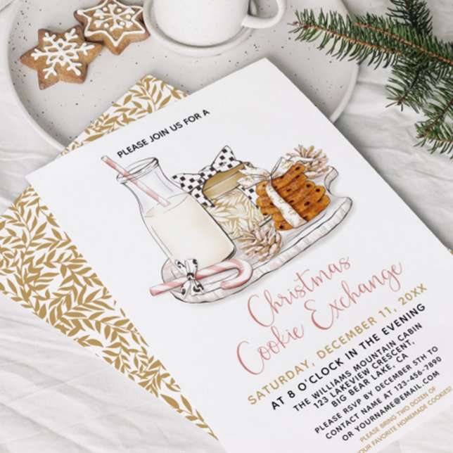 Modern Pink & Gold Christmas Cookie Exchange Party Invitation (Creator Uploaded)