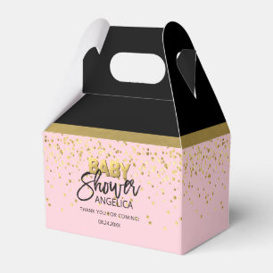 Modern Pink Gold Confetti & Black Baby Shower Favour Box