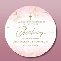 Modern Pink Gold Cross Girl Christening
