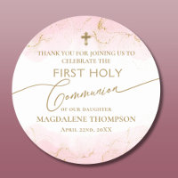 Modern Pink Gold Cross Girl First Holy Communion