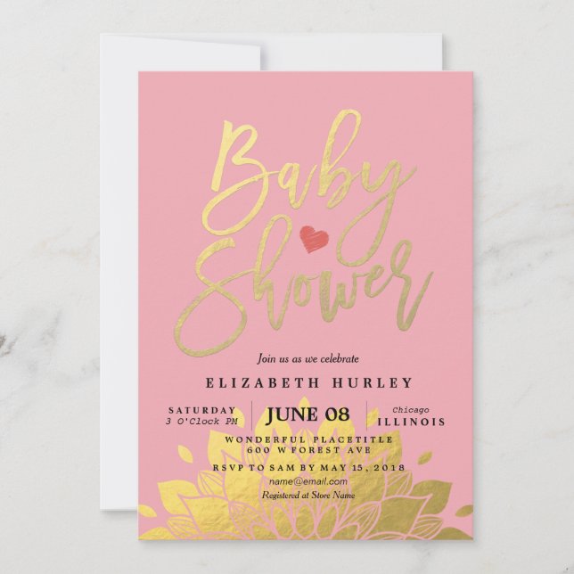 Modern Pink Gold Floral Baby Shower Invitation (Front)