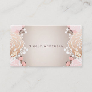 Modern Pink & Gold Floral Botanical Flowers Rustic Business Card