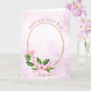Modern Pink Gold Floral Wreath Dog Photo Birthday Card