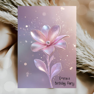Modern pink gold flower birthday invitation