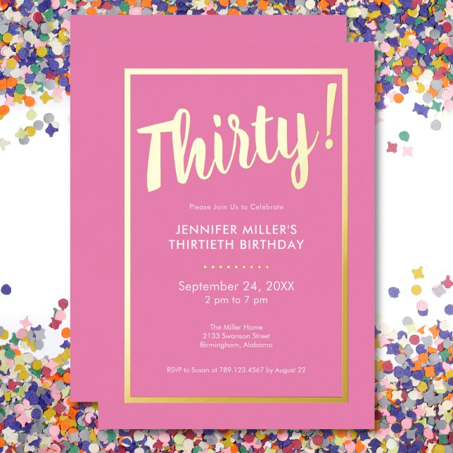 Modern Pink & Gold Foil 30th Birthday (Modern Pink & Gold Foil 30th Birthday Foil Invitation)