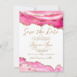 Modern Pink Gold Glitter Agate Bat Mitzvah Save The Date<br><div class="desc">Pink and faux gold glitter agate with a gold Star of David decorate this elegant watercolor Bat Mitzvah Save the Date card. This design features pink marble agate accented with faux gold glitter. Your celebration details may be personalised in a modern gaux gold script calligraphy. The back of the card...</div>