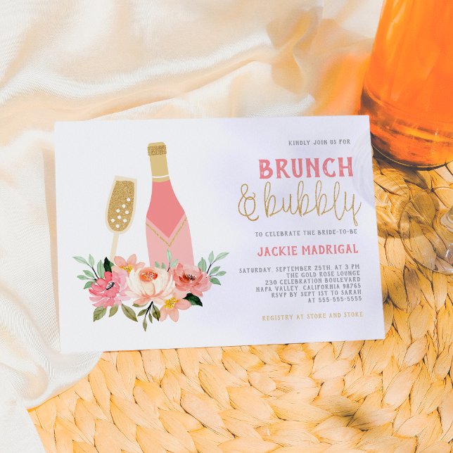 Modern Pink & Gold Glitter Bridal Brunch & Bubbly Invitation (Creator Uploaded)