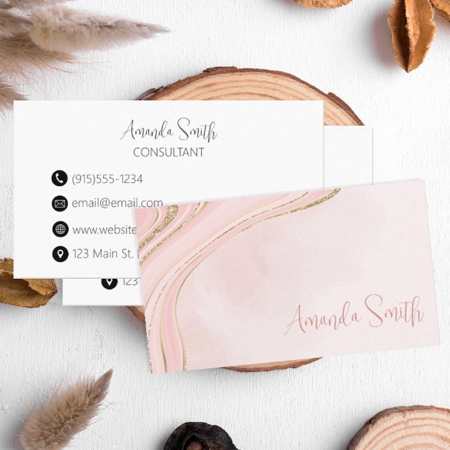 Modern Pink Gold Glitter Business Card (Pink and gold business cards)