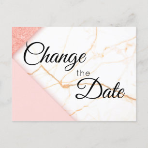 Modern Pink Gold Glitter Marble Change the Date Postcard